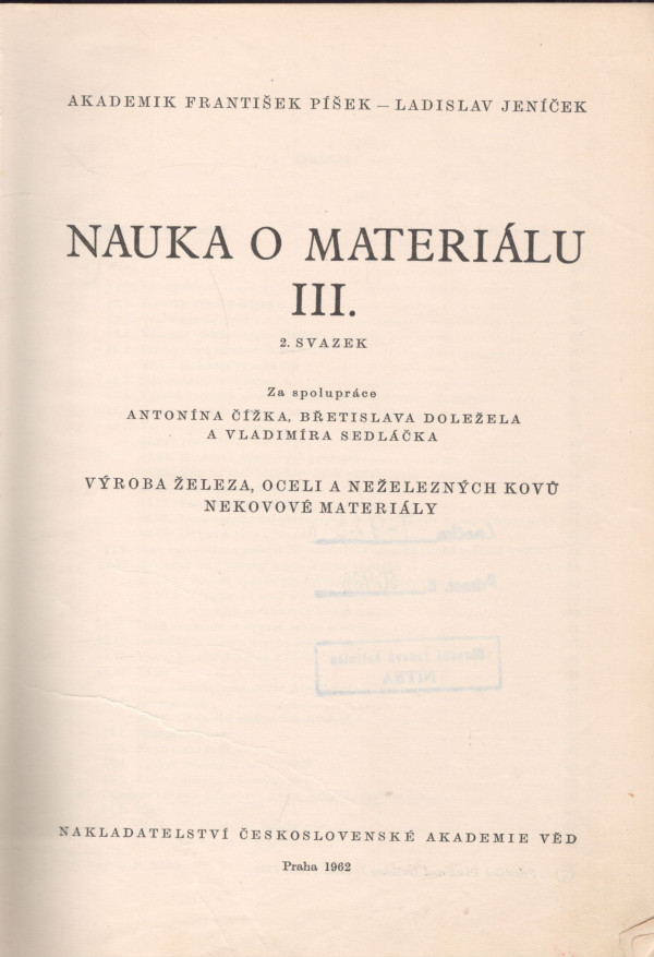 F. Píšek, L. Jeníček: NAUKA O MATERIÁLU III