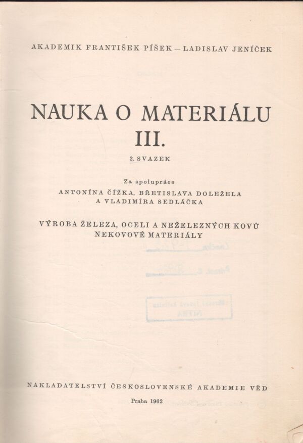 F. Píšek, L. Jeníček: NAUKA O MATERIÁLU III