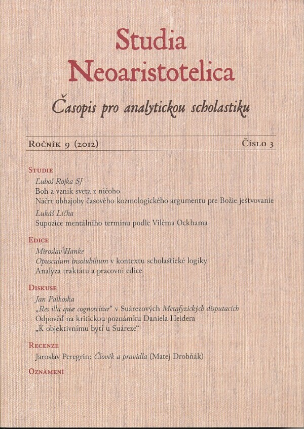 STUDIA NEOARISTOTELICA - ROČNÍK 9 (2012) - ČÍSLO 3