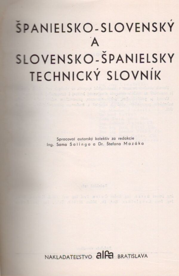 S. Šaling, Š. Mazák a kol.: ŠPANIELSKO-SLOVENSKÝ A SLOVENSKO-ŠPANIELSKY TECHNICKÝ SLOVNÍK