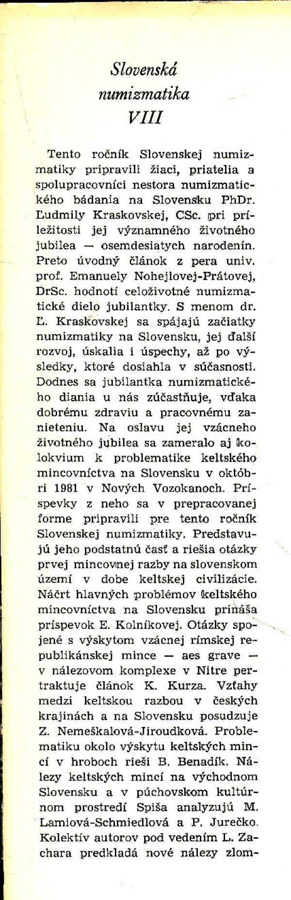 SLOVENSKÁ NUMIZMATIKA VIII.