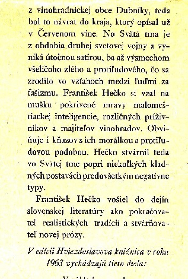 František Hečko: SVÄTÁ TMA