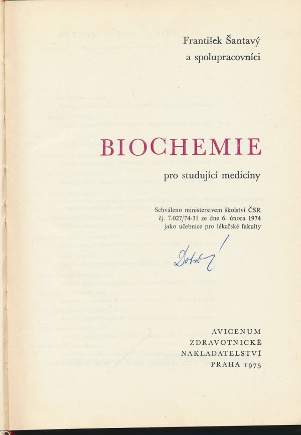 František Šantavý: Biochemie