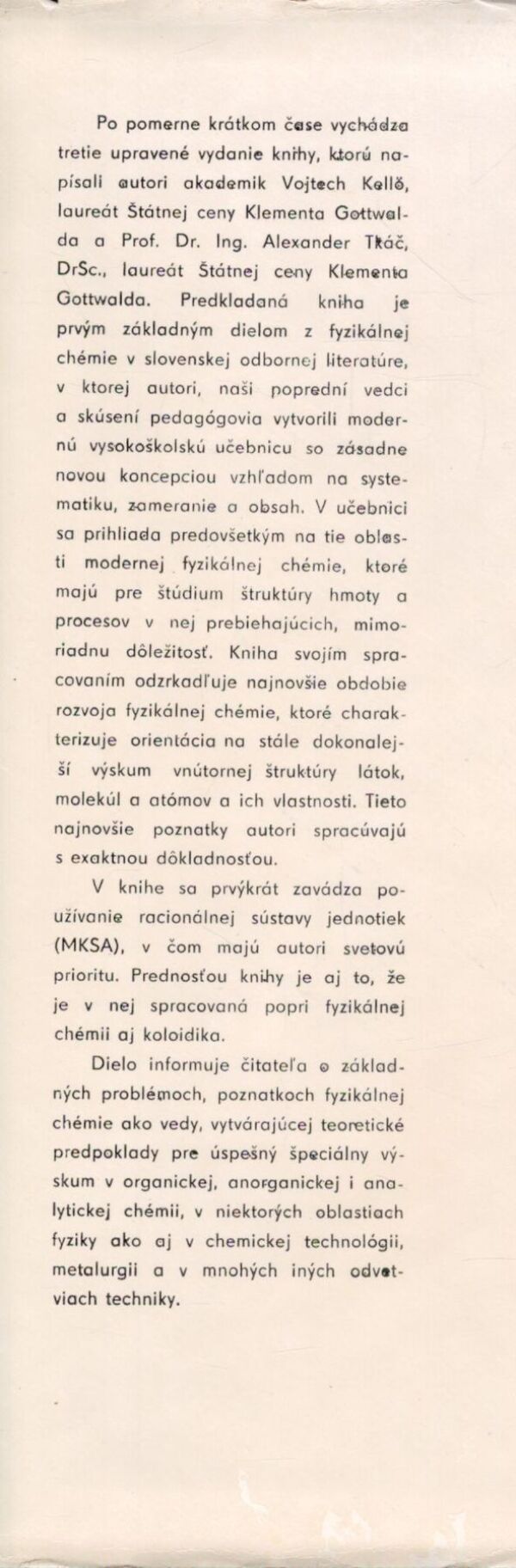 V. Kellö, A. Tkáč: FYZIKÁLNA CHÉMIA