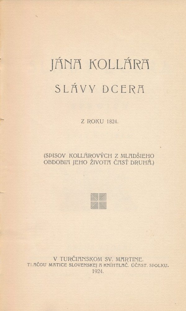 Ján Kollár: SLÁVY DCÉRA