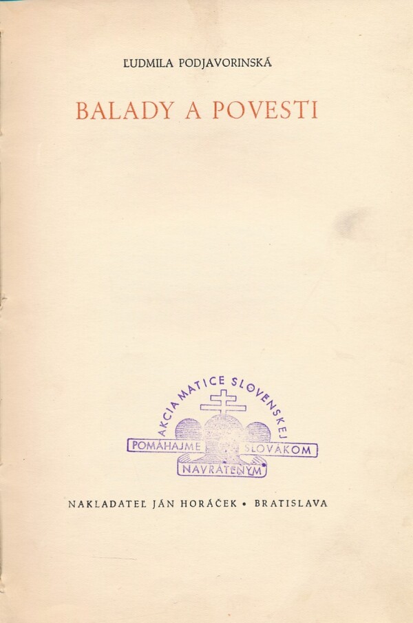 Ľudmila Podjavorinská: BALADY A POVESTI