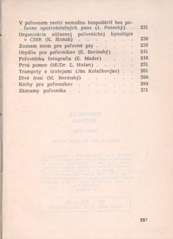 Miroslav Hanák: POĽOVNÍCKA ROČENKA 1962 - 1963