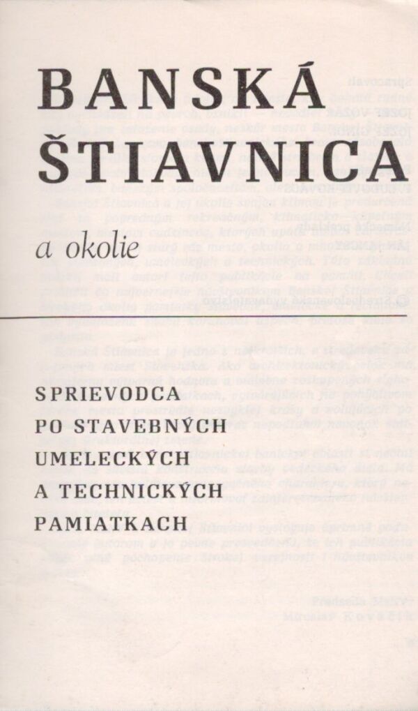 Jozef Vozár, Jozef Gindl: BANSKÁ ŠTIAVNICA A OKOLIE