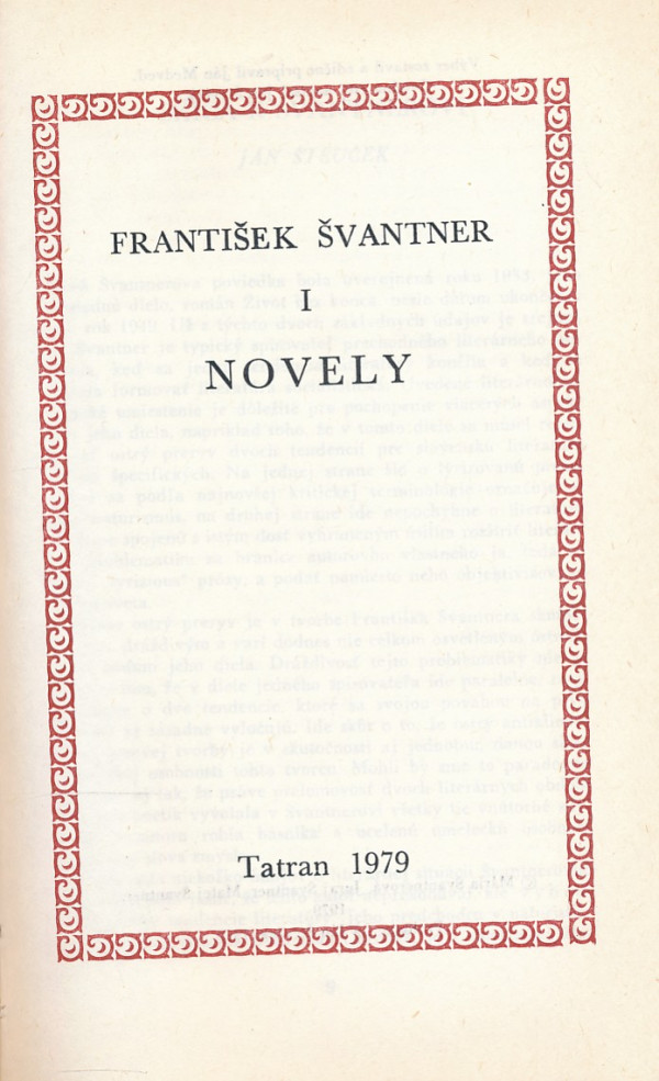 František Švantner: NOVELY I