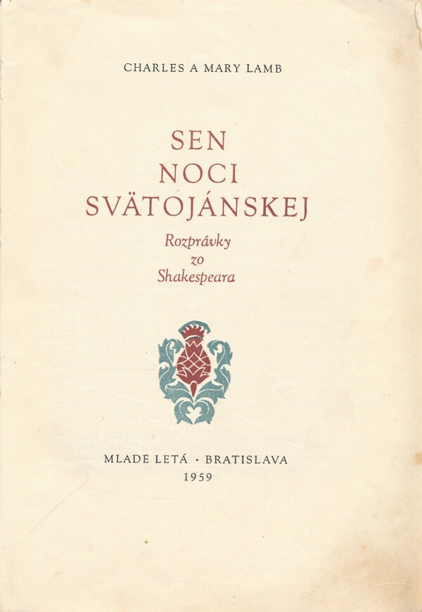 Charles Lamb, Mary Lamb: SEN NOCI SVÄTOJÁNSKEJ