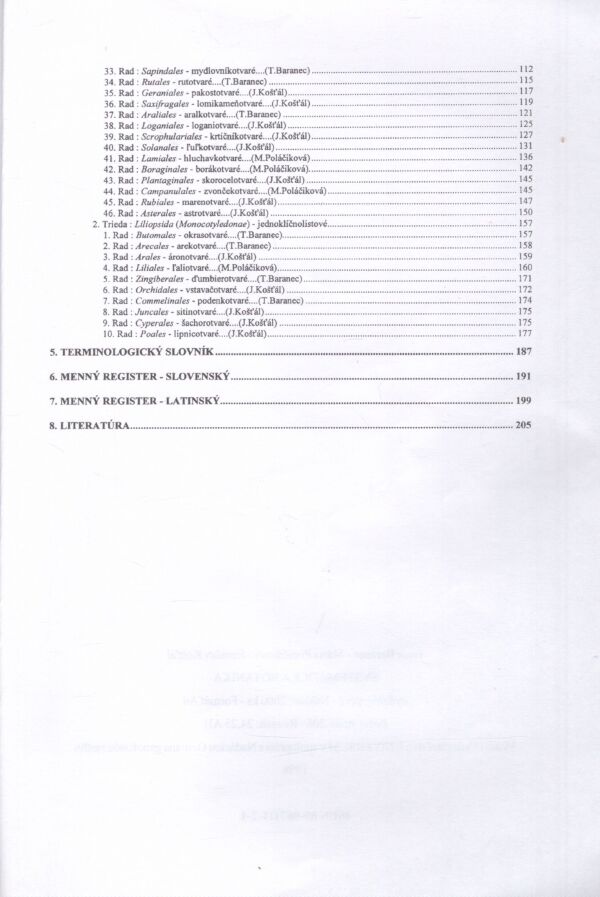 T. Baranec, M. Poláčiková, J. Košťál: SYSTEMATICKÁ BOTANIKA