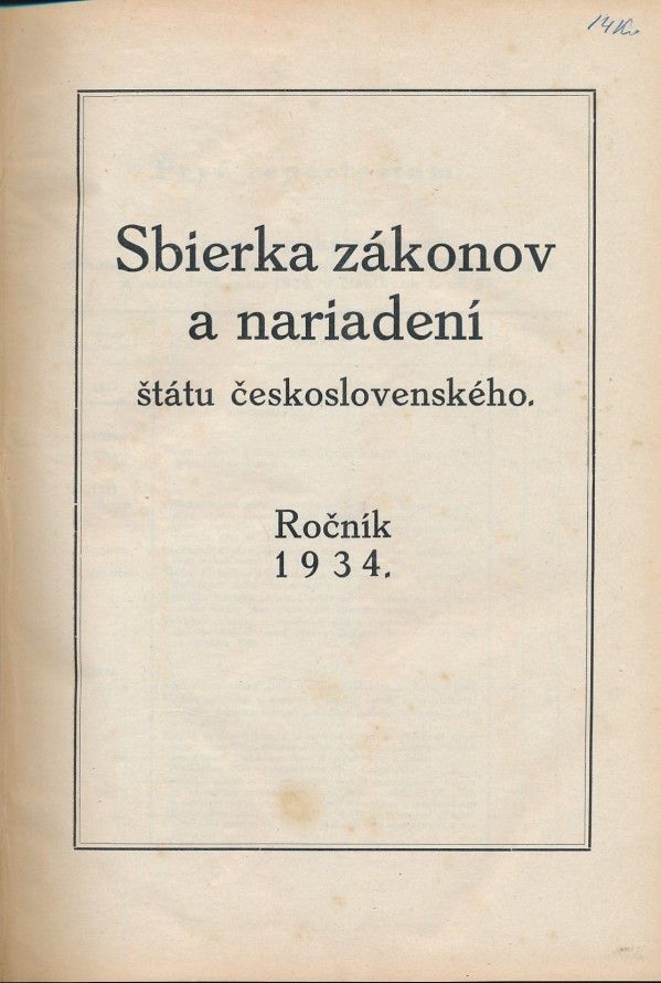 SBIERKA ZÁKONOV A NARIADENÍ ŠTÁTU ČESKOSLOVENSKÉHO-1934