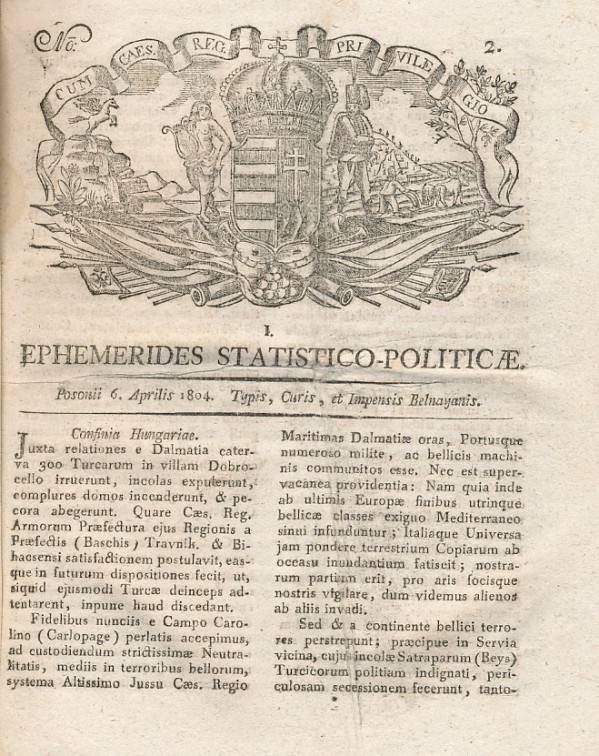 EPHEMERIDES STATISTICO-POLITICAE - ROČ. I. - 1804