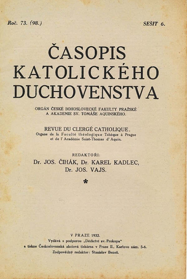 J. Čihák, kol: ČASOPIS KATOLICKÉHO DUCHOVENSTVA ROČ. 73, SEŠIT 6