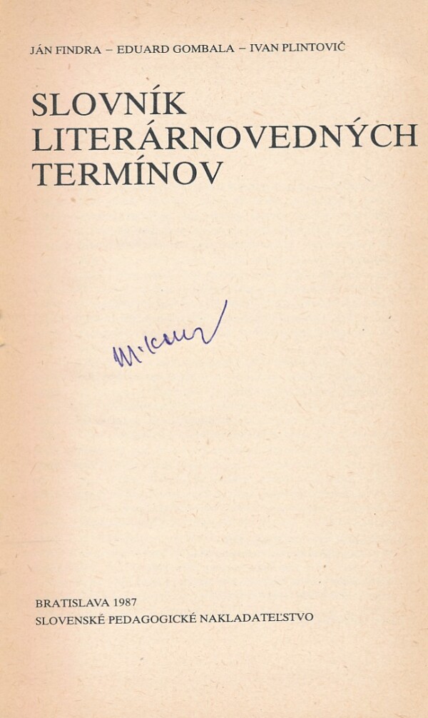 J. Findra, E. Gombala, I. Plintovič: SLOVNÍK LITERÁRNOVEDNÝCH TERMÍNOV