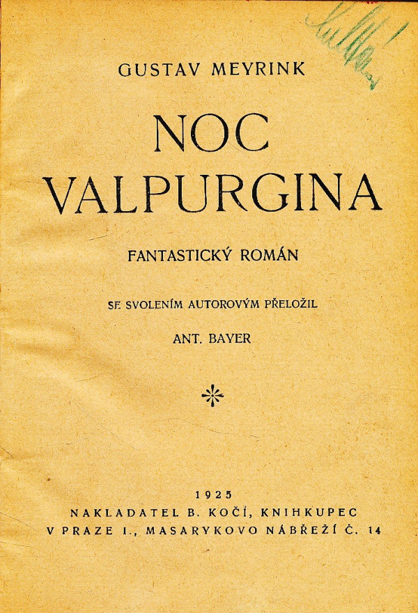 Gustav Meyrink: NOC VALPURGINA