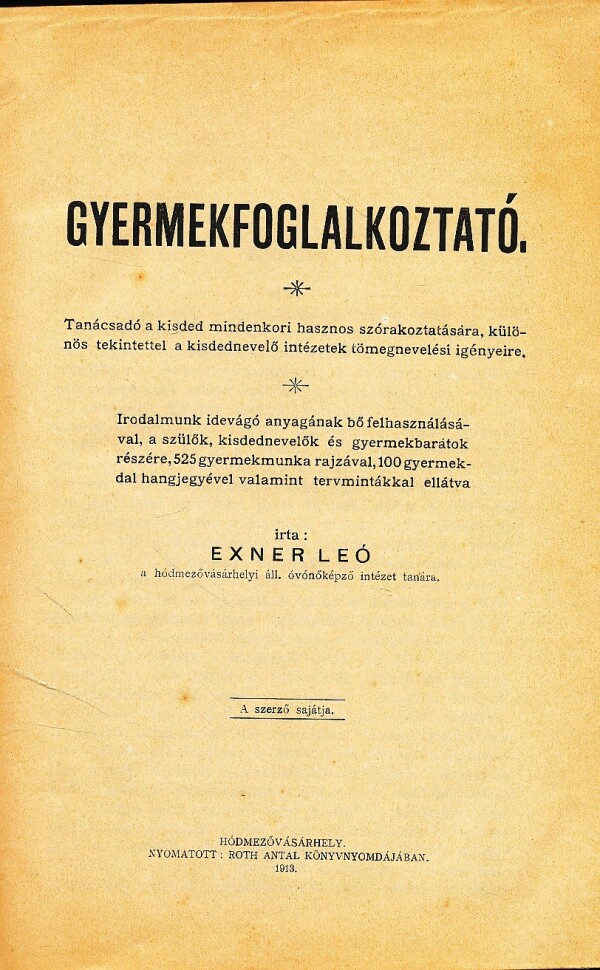 Leó Exner: GYERMEKFOGLALKOZATATÓ