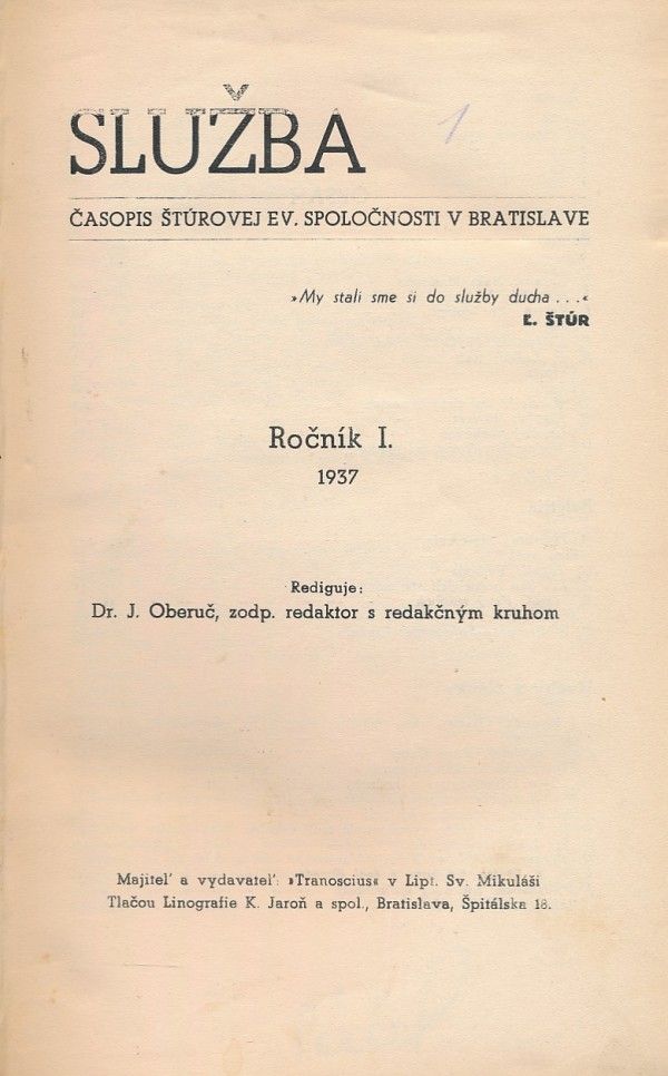 SLUŽBA - ROČNÍK I. 1937
