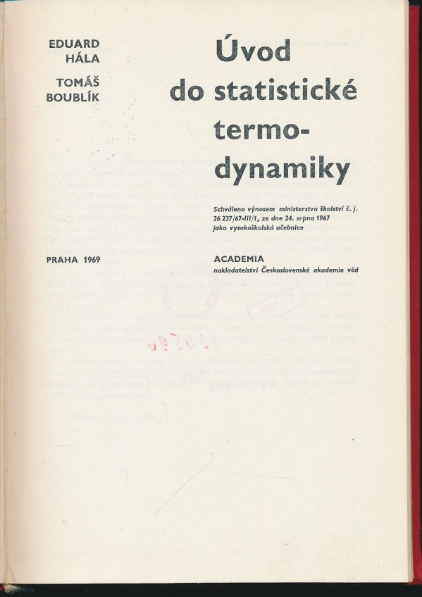 Eduard Hála, Tomáš Boublík: Úvod do statické termodynamiky