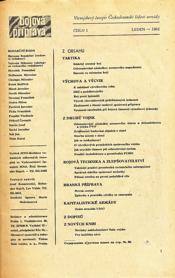 BOJOVÁ PŘÍPRAVA 1962 - ČÍSLO 1-12