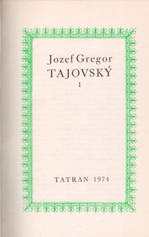 Jozef Gregor Tajovský: JOZEF GREGOR TAJOVSKÝ I.