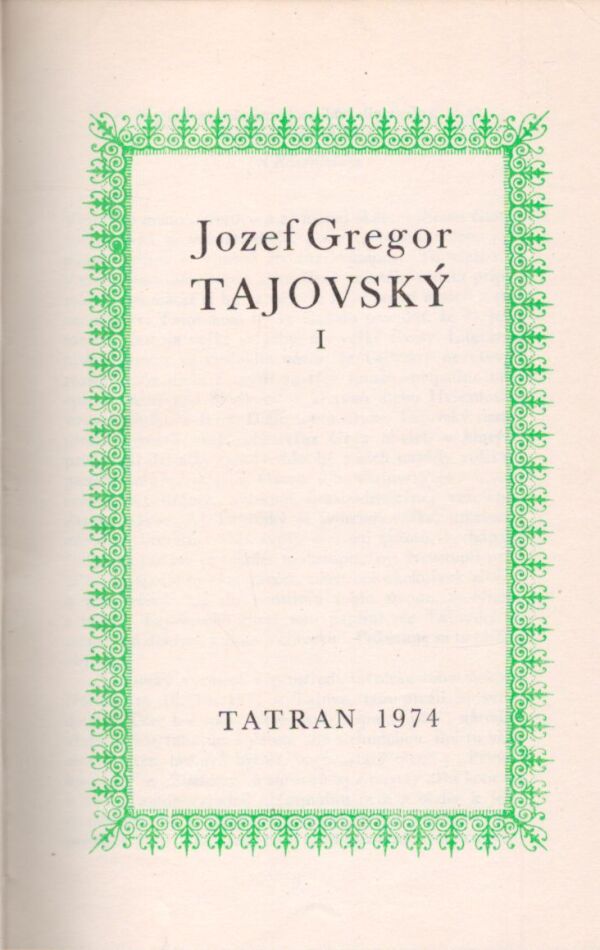 Jozef Gregor Tajovský: JOZEF GREGOR TAJOVSKÝ I.