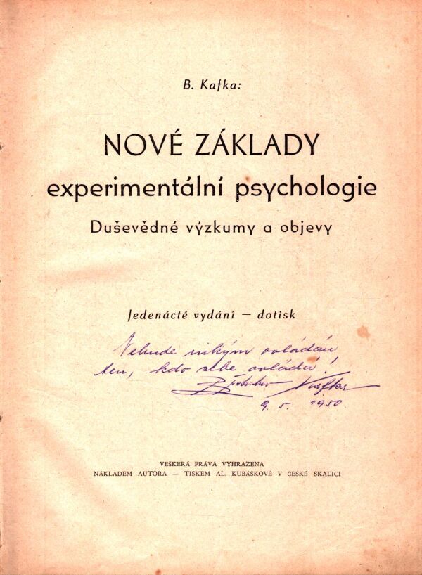 Břetislav Kafka: NOVÉ ZÁKLADY EXPERIMENTÁLNÍ PSYCHOLOGIE