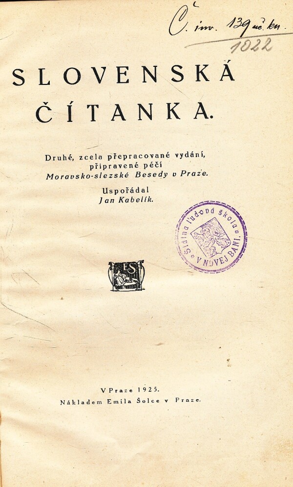 Jan Kabelík: SLOVENSKÁ ČÍTANKA