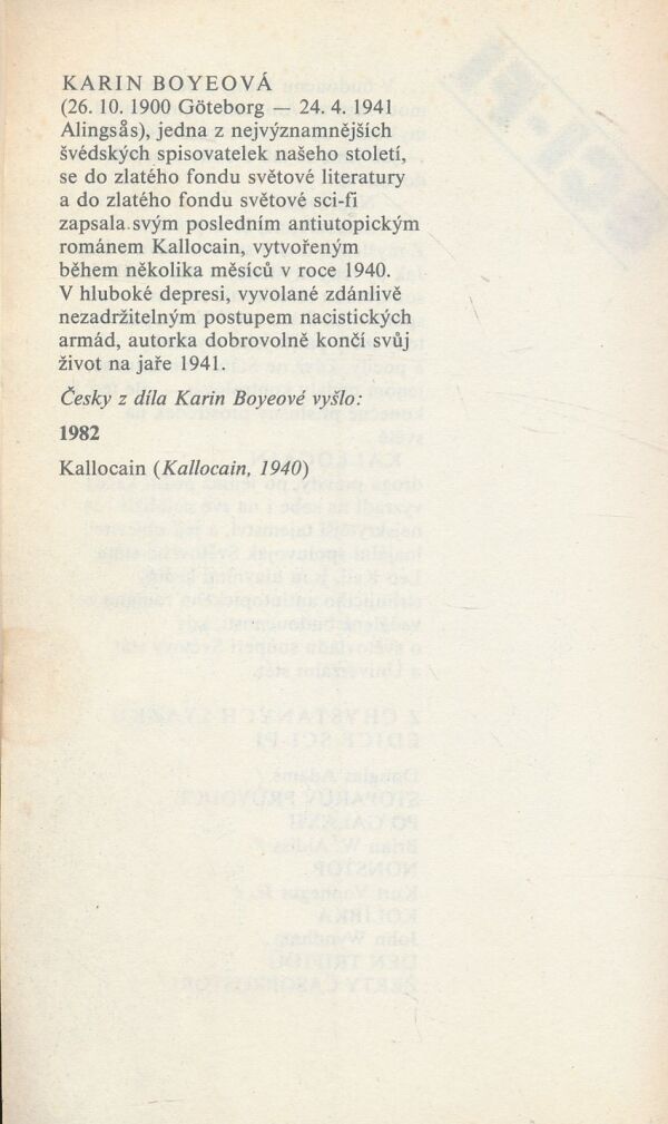 Karin Boyeová: Kallocain