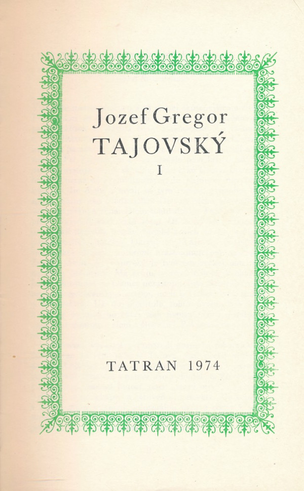 Jozef Gregor Tajovský: JOZEF GREGOR TAJOVSKÝ I