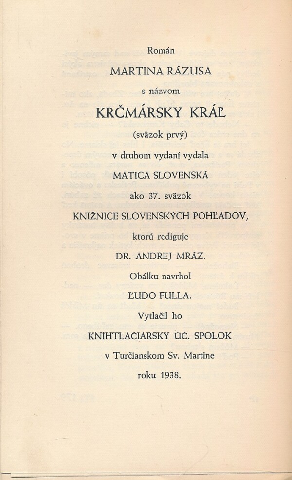 Martin Rázus: KRČMÁRSKY KRÁĽ I.,II.