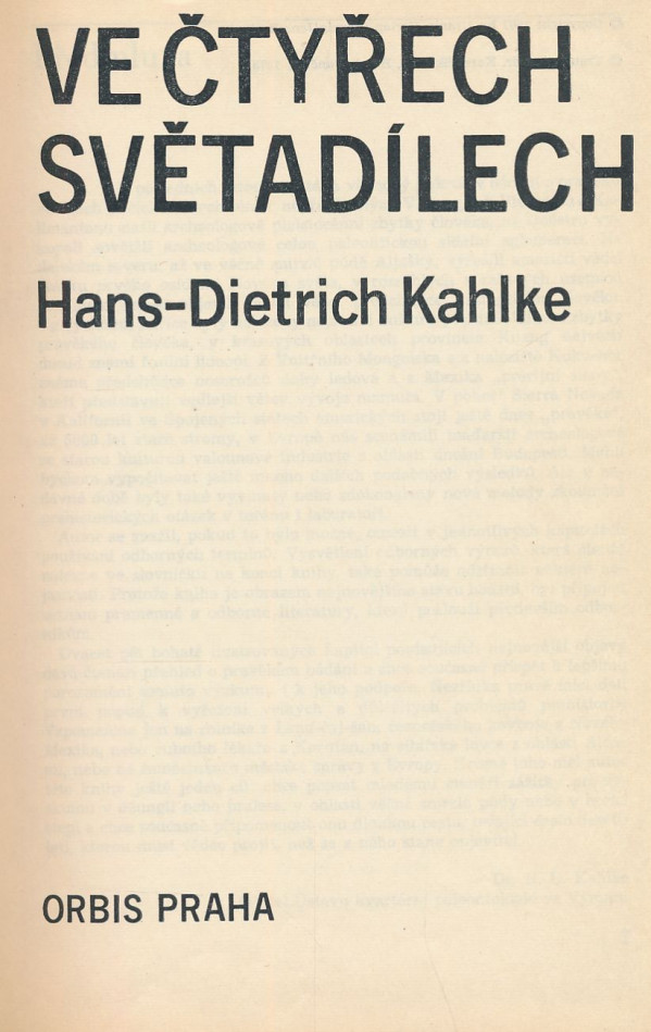 Hans - Dietrich Kahlke: OBJEVY VE ČTYŘECH SVĚTADÍLECH