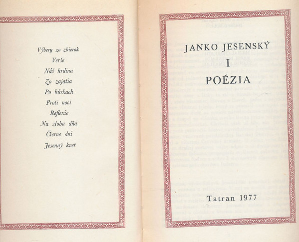 Janko Jesenský: Janko Jesenský I. - Poézia