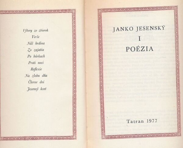 Janko Jesenský: Janko Jesenský I. - Poézia