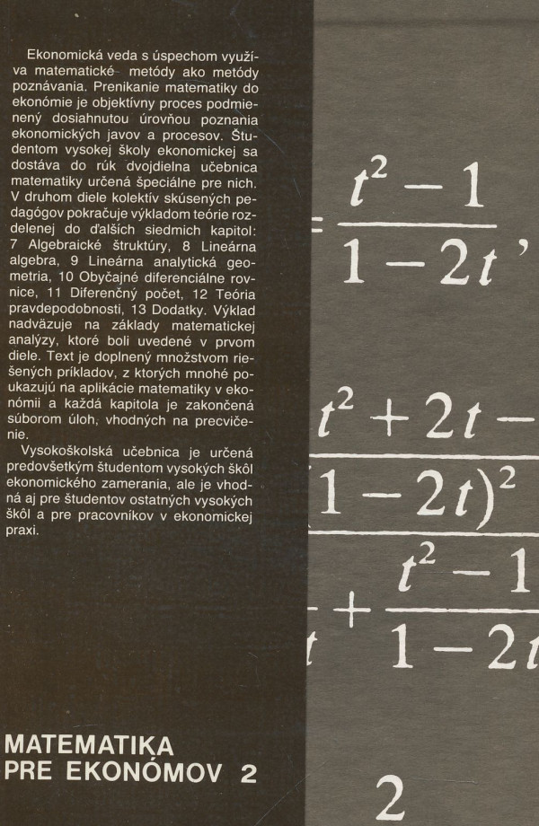 Eduard Benko, V. Huťka, E. Mojžišová, F. Peller: Matematika pre ekonómov 2