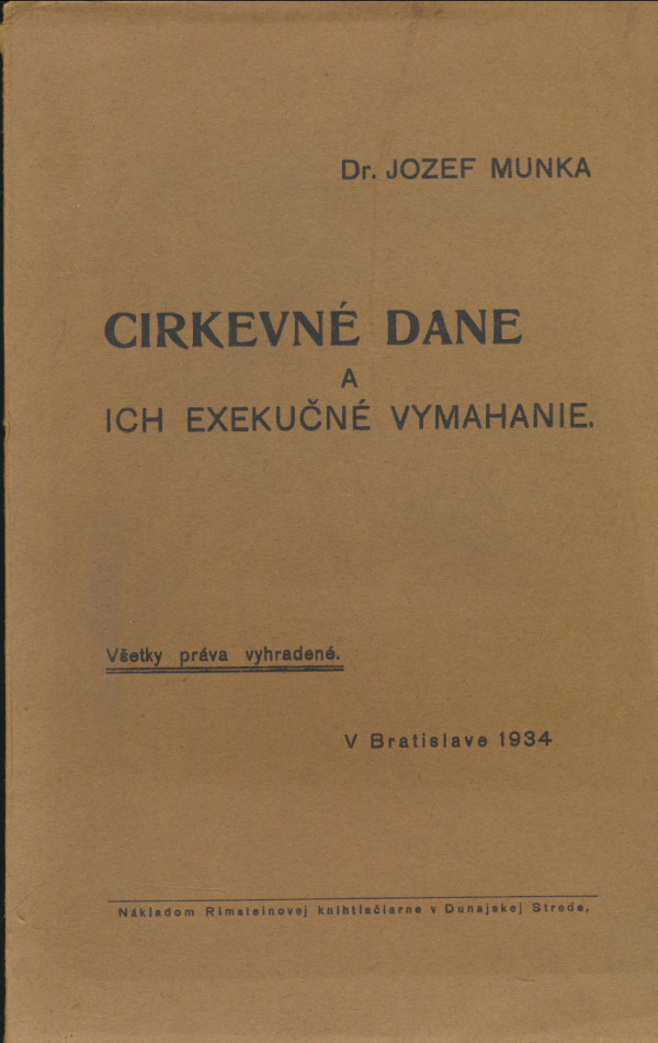 Jozef Munka: CIRKEVNÉ DANE A ICH EXEKUČNÉ VYMÁHANIE