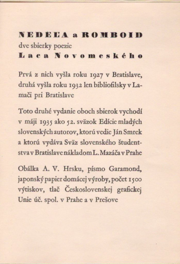 Laco Novomeský: NEDEĽA A ROMBOID