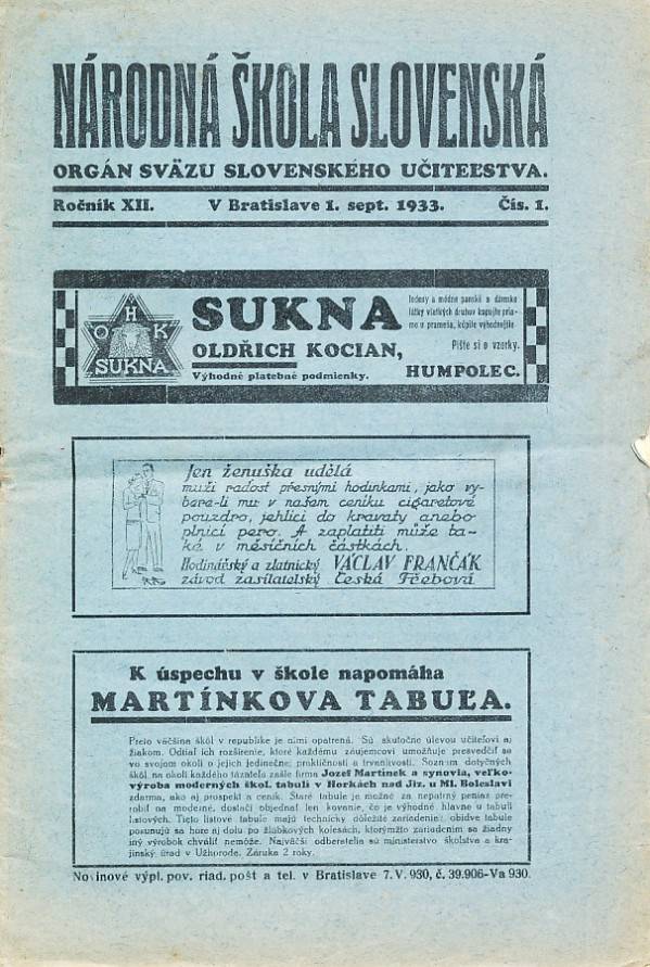 NÁRODNÁ ŠKOLA SLOVENSKÁ - ROČNÍK XII. - 1933/34