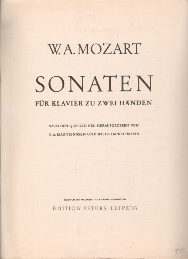 W. A. Mozart: SONATEN FÜR KLAVIER ZU ZWEI HÄNDEN