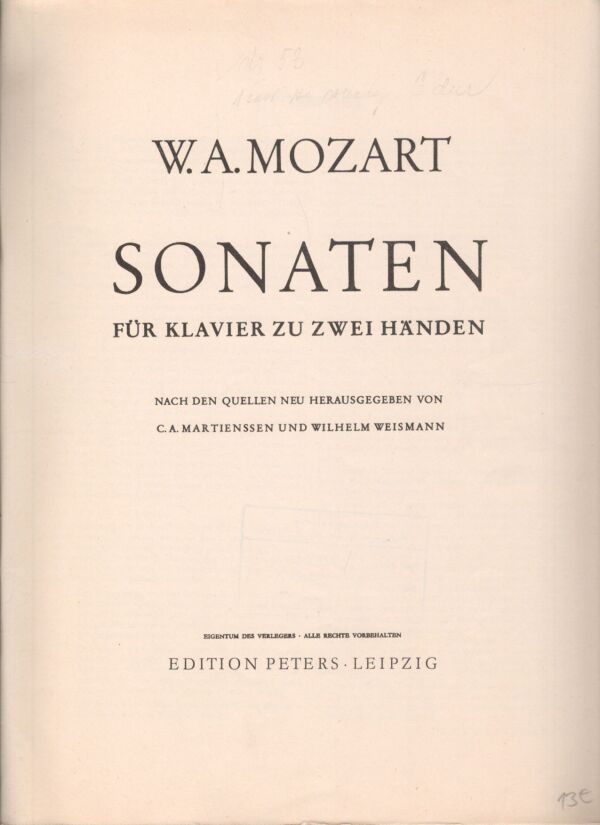 W. A. Mozart: SONATEN FÜR KLAVIER ZU ZWEI HÄNDEN