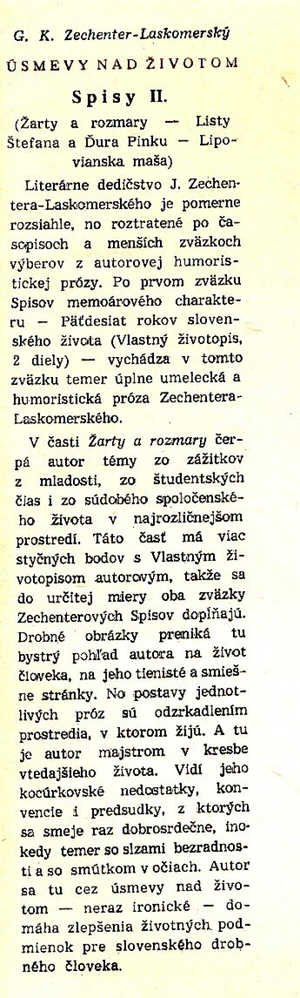 Gustáv K.Zechenter Laskomerský: ÚSMEVY NAD ŽIVOTOM