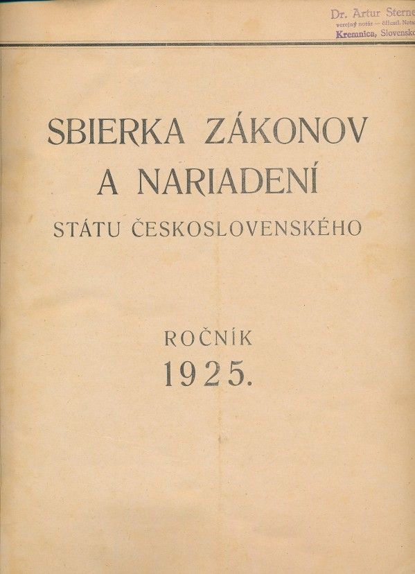SBIERKA ZÁKONOV A NARIADENÍ STÁTU ČESKOSLOVENSKÉHO-1925