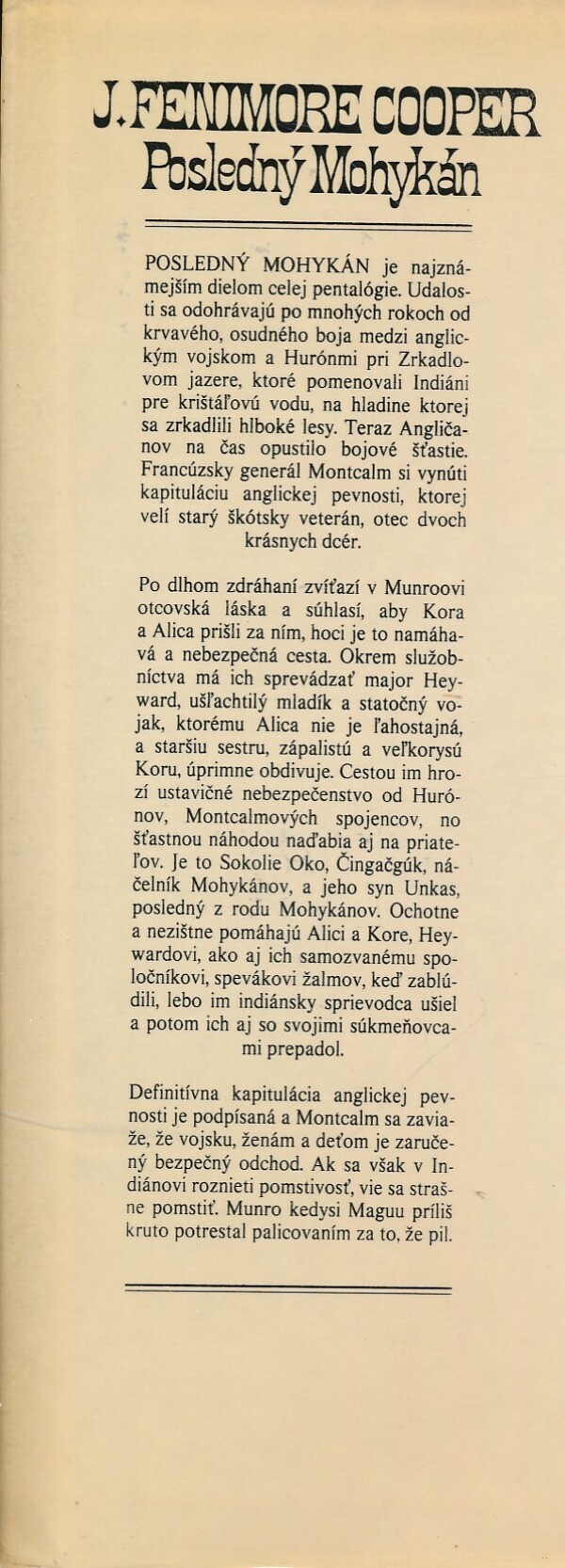 J. Fenimore Cooper: POSLEDNÝ MOHYKÁN