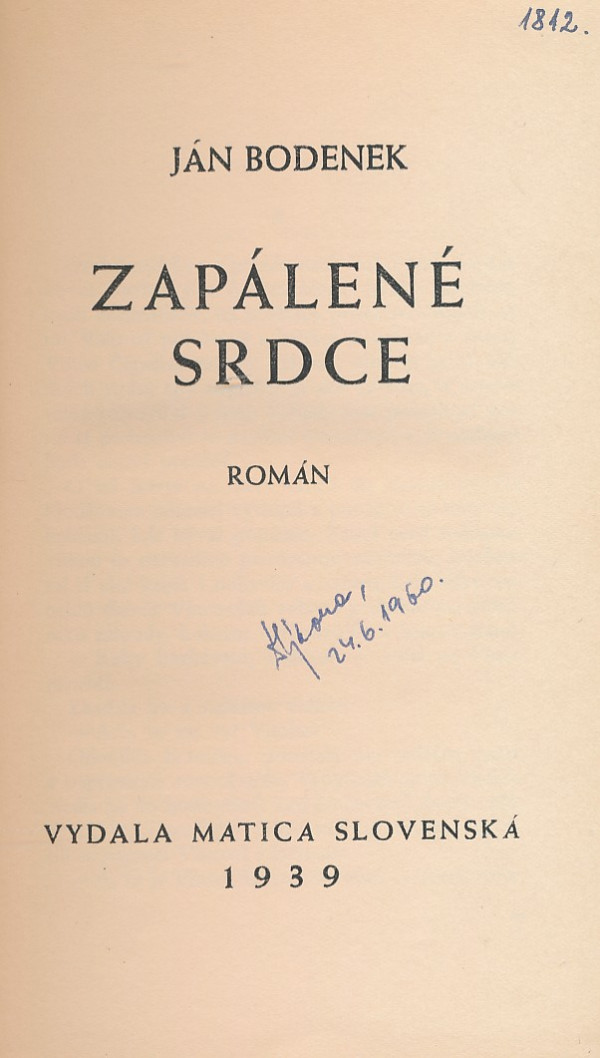 Ján Bodenek: ZAPÁLENÉ SRDCE