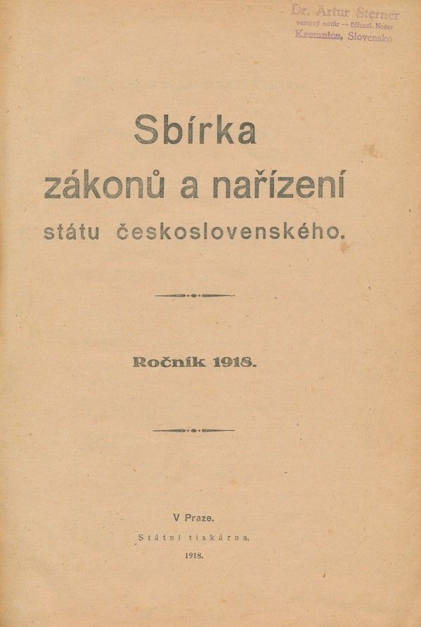 SBÍRKA ZÁKONŮ A NAŘÍZENÍ STÁTU ČESKOSLOVENSKÉHO-1918