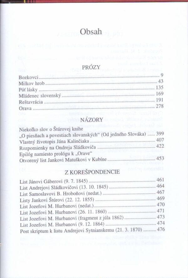 Ján Kalinčiak: REŠTAVRÁCIA A INÉ