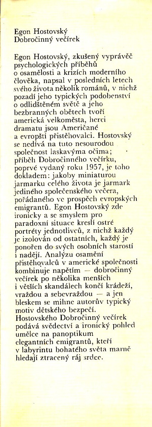 Egon Hostovský: DOBROČINNÝ VEČÍREK