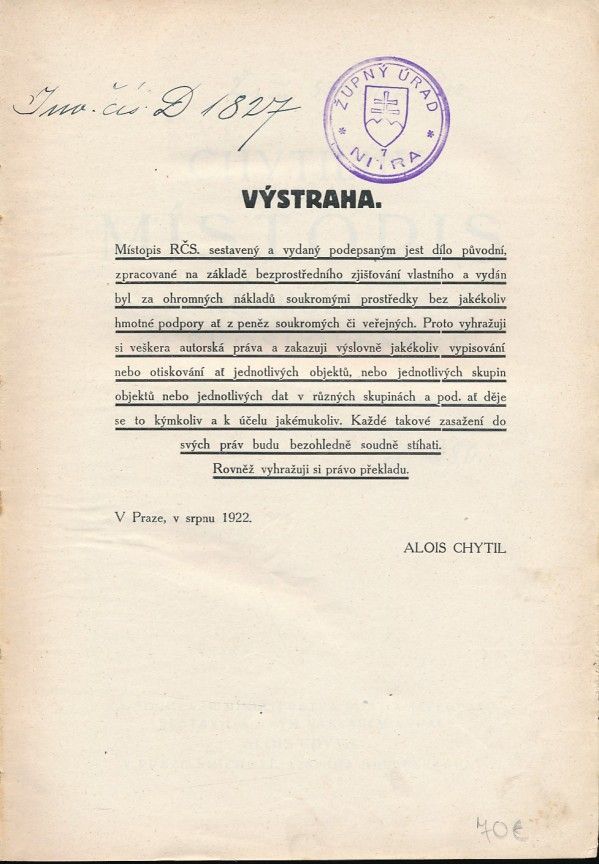 Alois Chytil: CHYTILŮV MÍSTOPIS REPUBLIKY ČESKOSLOVENSKÉ