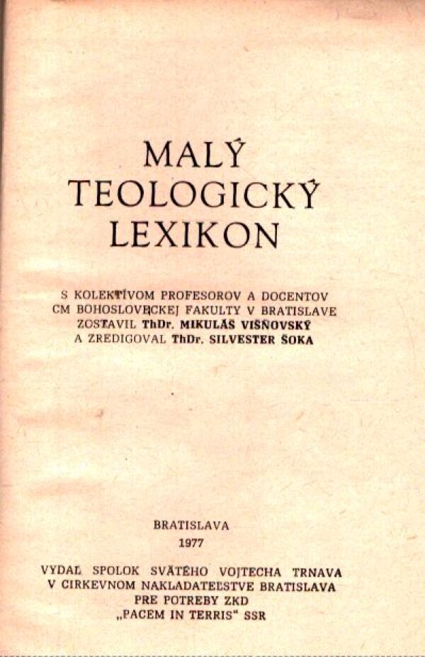 M. Višňovský: MALÝ TEOLOGICKÝ LEXIKON