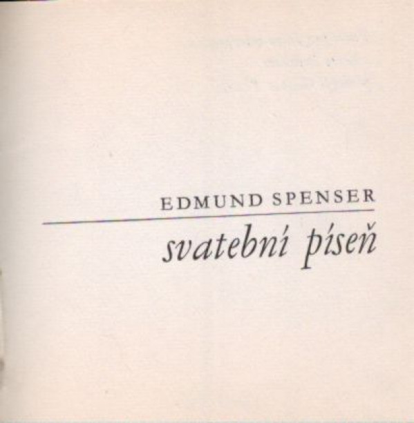 Edmund Spenser: SVATEBNÍ PÍSEŇ
